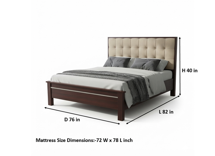Translation missing: en.Solid Sheesham Wood Bed Without Storage Double Bed King Size Cot with Tufted Headboard Upholstered Bed for Bedroom (Beige) 