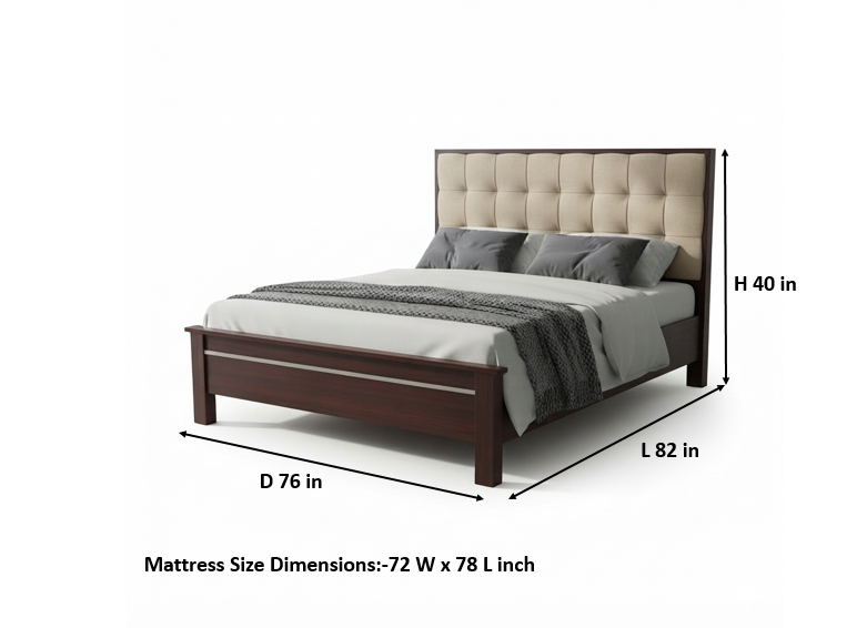 Solid Sheesham Wood Bed Without Storage Double Bed King Size Cot with Tufted Headboard Upholstered Bed for Bedroom (Beige) 