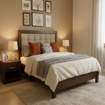 Modern Upholstered Platform Bed Frame with Tufted Headboard, Sturdy Wooden Slat Support, Noise-Free Design, Premium Fabric, Bedroom Furniture - Dark Brown 
