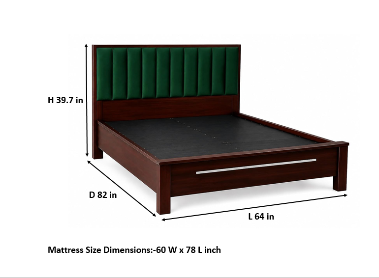 Sheesham Wood Bed | Queen Size Bed Without Storage | Solid Wood Double Bed with Tufted Headboard | Premium Cot Furniture for Bedroom | Bed Queen Size | Green 