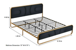Modern Metal Platform Bed Frame with Upholstered Velvet Tufted Headboard & Heavy-Duty Slat Support - Black 