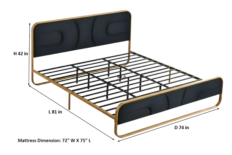 Modern Metal Platform Bed Frame with Upholstered Velvet Tufted Headboard & Heavy-Duty Slat Support - Black 