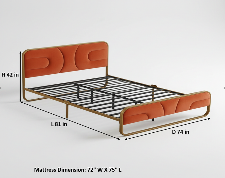 Translation missing: en.Modern Metal Platform Bed Frame with Upholstered Velvet Tufted Headboard &amp; Heavy-Duty Slat Support - Black 
