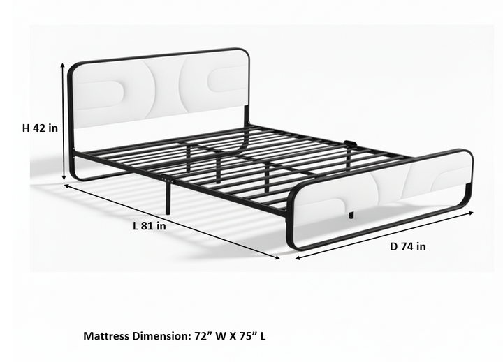 Translation missing: en.Modern Metal Platform Bed Frame with Upholstered Velvet Tufted Headboard &amp; Heavy-Duty Slat Support - Black 