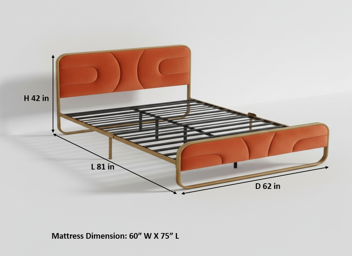 Translation missing: en.Modern Metal Platform Bed Frame with Upholstered Velvet Tufted Headboard &amp; Heavy-Duty Slat Support - Black 