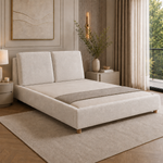 Upholstered Platform Bed with Two Removable Pillow Headboard 