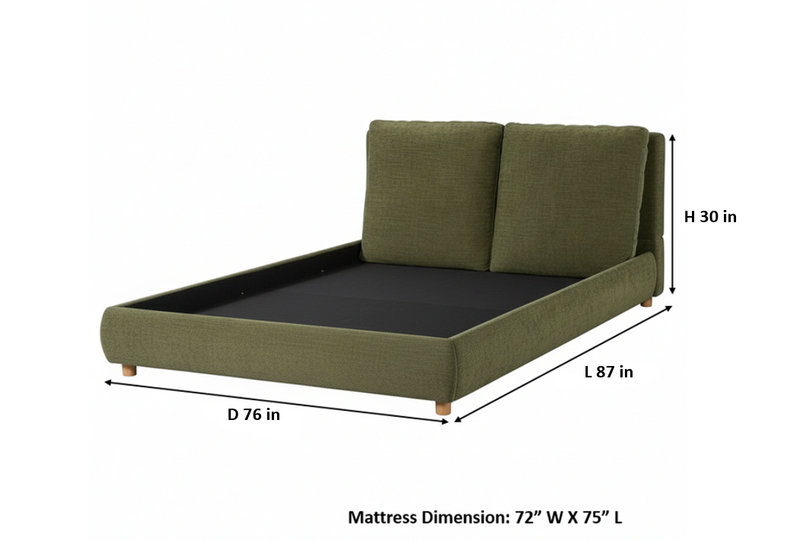 Boucle Fabric Upholstered Platform Bed with Two Removable Pillow Headboard, White Finish 