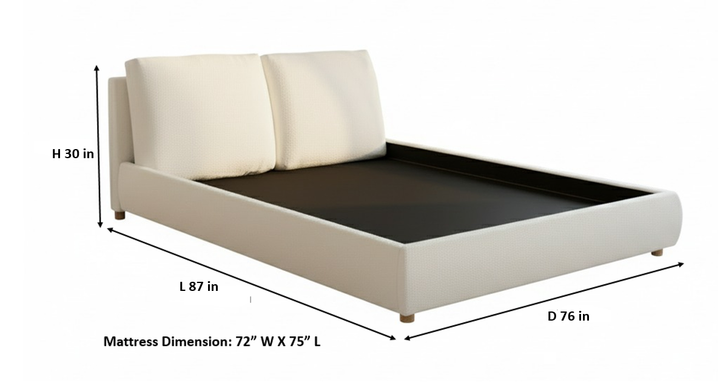 Translation missing: en.Boucle Fabric Upholstered Platform Bed with Two Removable Pillow Headboard, White Finish 