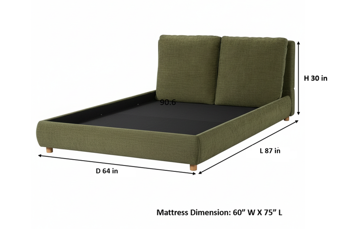 Translation missing: en.Boucle Fabric Upholstered Platform Bed with Two Removable Pillow Headboard, White Finish 