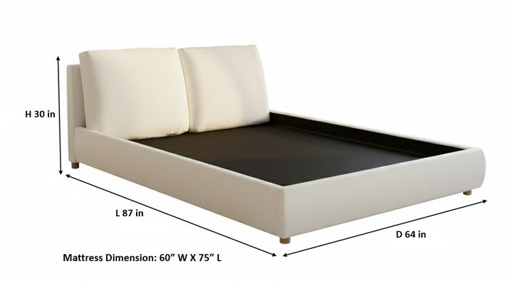 Translation missing: en.Boucle Fabric Upholstered Platform Bed with Two Removable Pillow Headboard, White Finish 