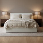Eira Cloud Boucle Bed Frame With Storage, Upholstered Headboard, Metal Bed Frame With Headboard, Hydraulic Storage System, No Box Spring Required Cream Fabric 