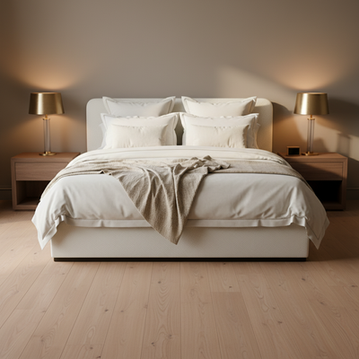 Eira Cloud Boucle Bed Frame With Storage, Upholstered Headboard, Metal Bed Frame With Headboard