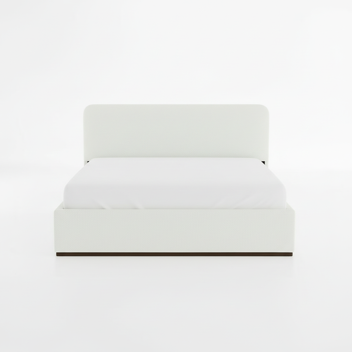 Translation missing: en.Eira Cloud Boucle Bed Frame With Storage, Upholstered Headboard, Metal Bed Frame With Headboard, Hydraulic Storage System, No Box Spring Required Cream Fabric 