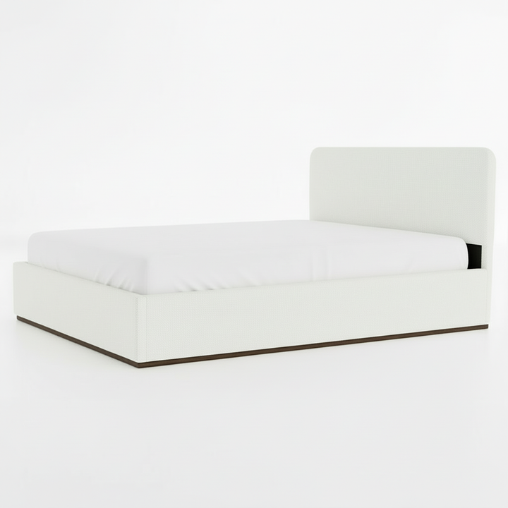 Translation missing: en.Eira Cloud Boucle Bed Frame With Storage, Upholstered Headboard, Metal Bed Frame With Headboard, Hydraulic Storage System, No Box Spring Required Cream Fabric 