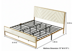 Upholstered Platform Bed with Velvet Tufted Headboard Beige Fabric + Gold Powdercaoted 