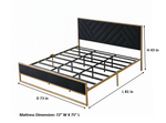 Upholstered Platform Bed with Velvet Tufted Headboard Beige Fabric + Gold Powdercaoted 