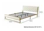 Upholstered Platform Bed with Velvet Tufted Headboard Beige Fabric + Gold Powdercaoted 