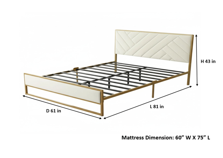 Translation missing: en.Upholstered Platform Bed with Velvet Tufted Headboard Beige Fabric + Gold Powdercaoted 