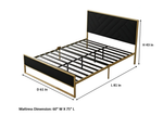 Upholstered Platform Bed with Velvet Tufted Headboard Beige Fabric + Gold Powdercaoted 