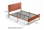 Upholstered Platform Bed with Velvet Tufted Headboard Beige Fabric + Gold Powdercaoted 
