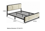 Upholstered Platform Bed Modern Bed Frame with Charging Station, Bed Metal with Velvet Tufted Headboard, No Spring Boxing Needed Grey Fabric + Black Powdercaoted 