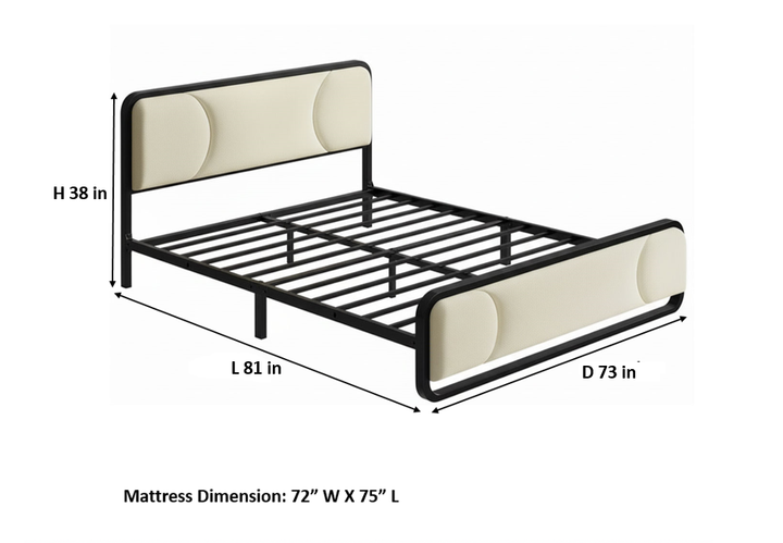 Translation missing: en.Upholstered Platform Bed Modern Bed Frame with Charging Station, Bed Metal with Velvet Tufted Headboard, No Spring Boxing Needed Grey Fabric + Black Powdercaoted 