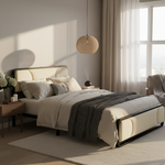 Upholstered Platform Bed Modern Bed Frame with Charging Station, Bed Metal with Velvet Tufted Headboard, No Spring Boxing Needed Grey Fabric + Black Powdercaoted 
