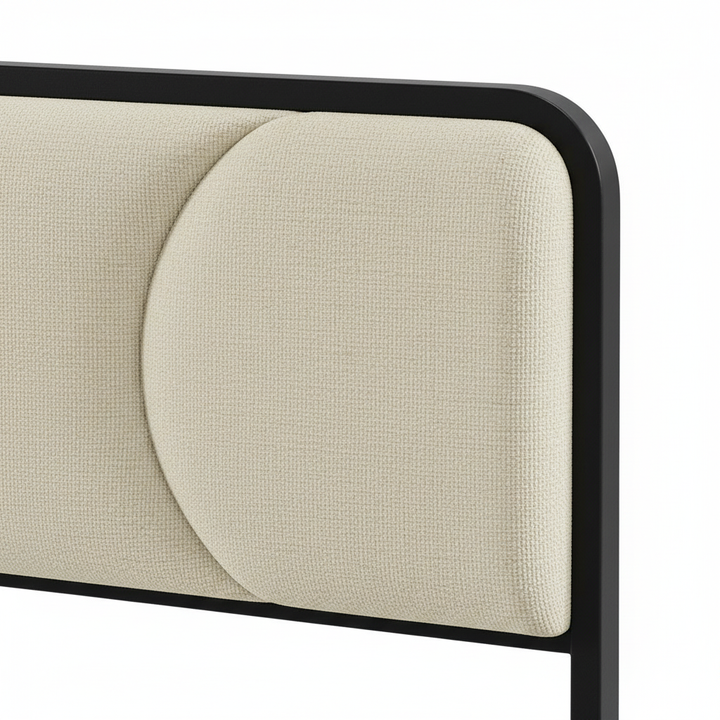 Translation missing: en.Upholstered Platform Bed Modern Bed Frame with Charging Station, Bed Metal with Velvet Tufted Headboard, No Spring Boxing Needed Grey Fabric + Black Powdercaoted 