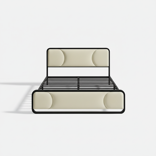 Translation missing: en.Upholstered Platform Bed Modern Bed Frame with Charging Station, Bed Metal with Velvet Tufted Headboard, No Spring Boxing Needed Grey Fabric + Black Powdercaoted 