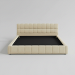 Katence Elegant Linen Platform Bed with Upholstered Headboard and Solid Frame Stability Beige Fabric 