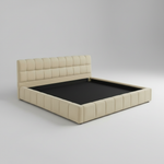 Katence Elegant Linen Platform Bed with Upholstered Headboard and Solid Frame Stability Beige Fabric 