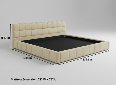 Katence Elegant Linen Platform Bed with Upholstered Headboard and Solid Frame Stability Beige Fabric