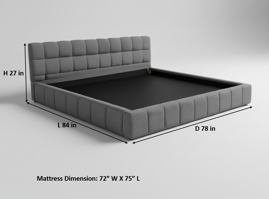 Katence Elegant Linen Platform Bed with Upholstered Headboard and Solid Frame Stability Beige Fabric 