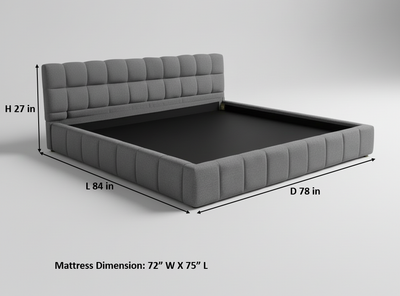Katence Elegant Linen Platform Bed with Upholstered Headboard and Solid Frame Stability Beige Fabric
