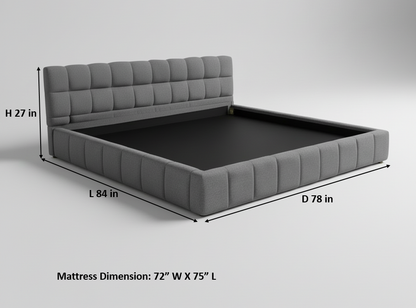Katence Elegant Linen Platform Bed with Upholstered Headboard and Solid Frame Stability Beige Fabric 