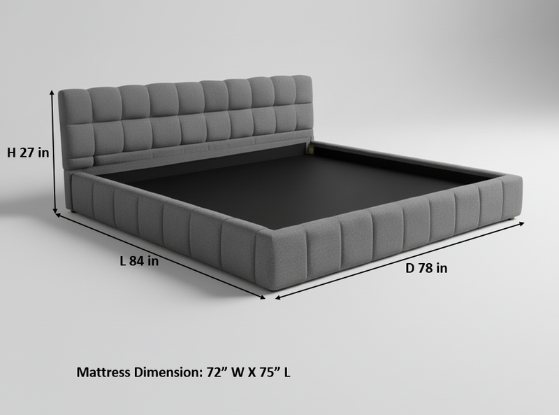 Katence Elegant Linen Platform Bed with Upholstered Headboard and Solid Frame Stability Beige Fabric 