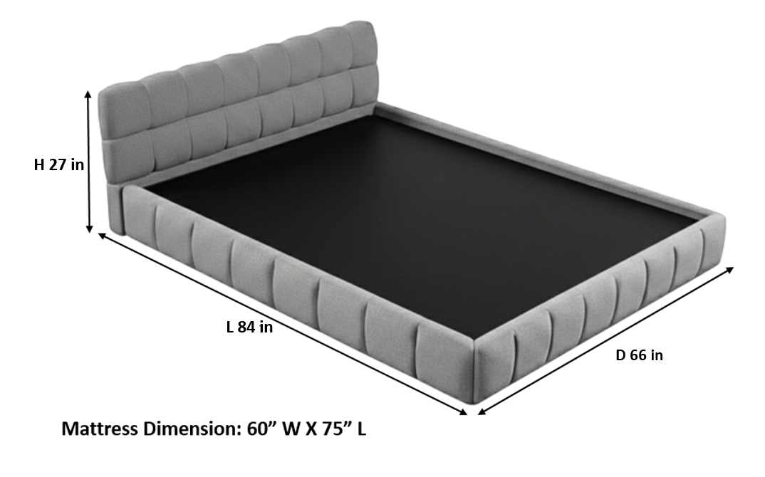 Katence Elegant Linen Platform Bed with Upholstered Headboard and Solid Frame Stability Beige Fabric 