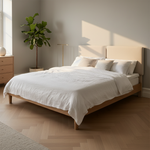 Bennett Bed with Wooden FramePlatform Bed Frame Upholstered Headboard, No Box Spring Needed, Wooden Slat Support Beige Fabric 