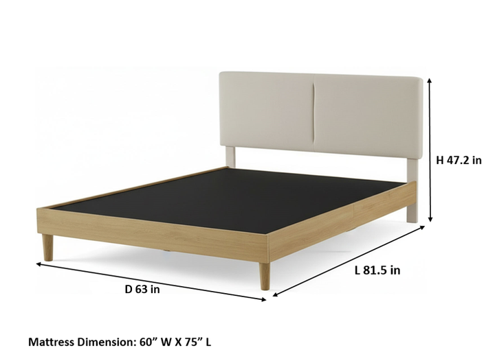 Translation missing: en.Bennett Bed with Wooden FramePlatform Bed Frame Upholstered Headboard, No Box Spring Needed, Wooden Slat Support Beige Fabric 