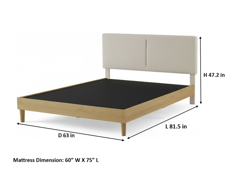 Bennett Bed with Wooden FramePlatform Bed Frame Upholstered Headboard, No Box Spring Needed, Wooden Slat Support Beige Fabric 