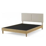 Bennett Bed with Wooden FramePlatform Bed Frame Upholstered Headboard, No Box Spring Needed, Wooden Slat Support Beige Fabric 
