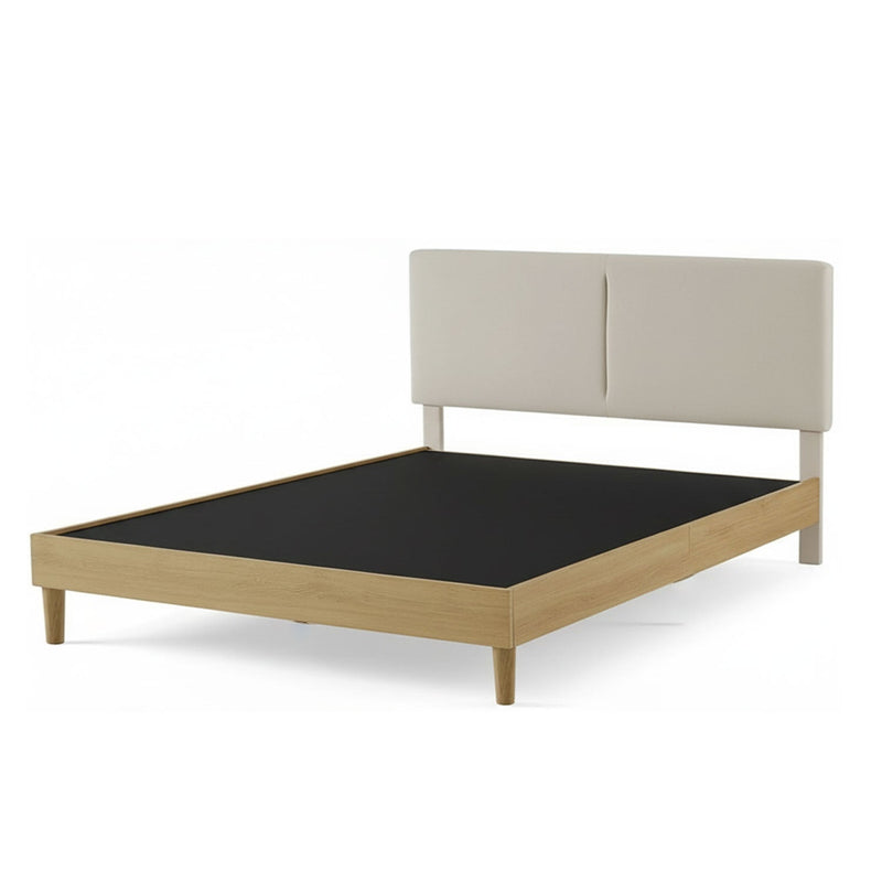 Bennett Bed with Wooden FramePlatform Bed Frame Upholstered Headboard, No Box Spring Needed, Wooden Slat Support Beige Fabric 