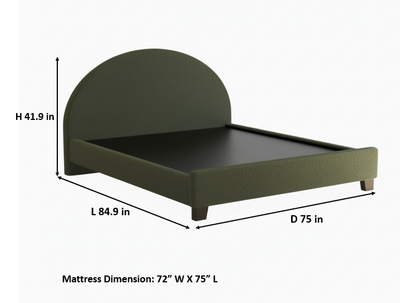 Upholstered Bed Frame, Green Fabric with Wooden Construction, Arched Headboard Platform Bed