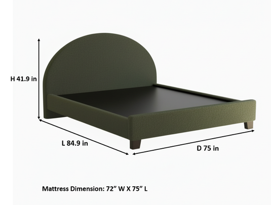 Translation missing: en.Upholstered Bed Frame, Green Fabric with Wooden Construction, Arched Headboard Platform Bed 