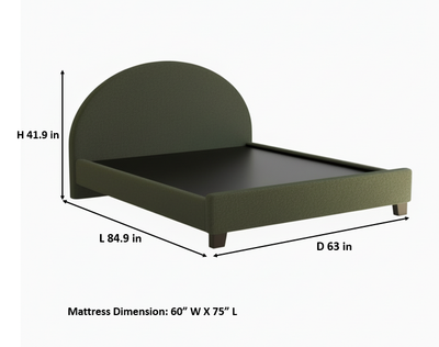 Upholstered Bed Frame, Green Fabric with Wooden Construction, Arched Headboard Platform Bed