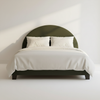 Upholstered Bed Frame, Green Fabric with Wooden Construction, Arched Headboard Platform Bed