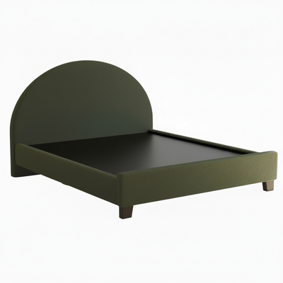 Upholstered Bed Frame, Green Fabric with Wooden Construction, Arched Headboard Platform Bed