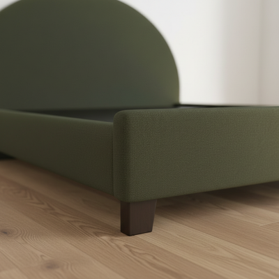 Upholstered Bed Frame, Green Fabric with Wooden Construction, Arched Headboard Platform Bed