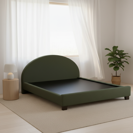 Upholstered Bed Frame, Green Fabric with Wooden Construction, Arched Headboard Platform Bed 