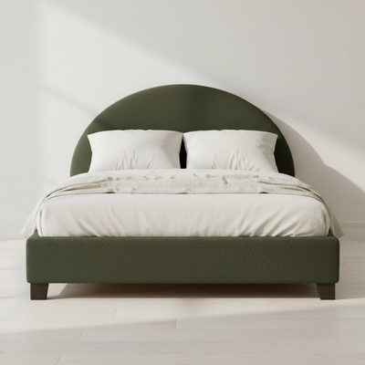 Upholstered Bed Frame, Green Fabric with Wooden Construction, Arched Headboard Platform Bed